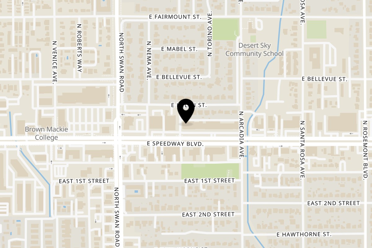 Map showing the location of Carnicería Los Toritos on 4805 E Speedway Blvd in Tucson